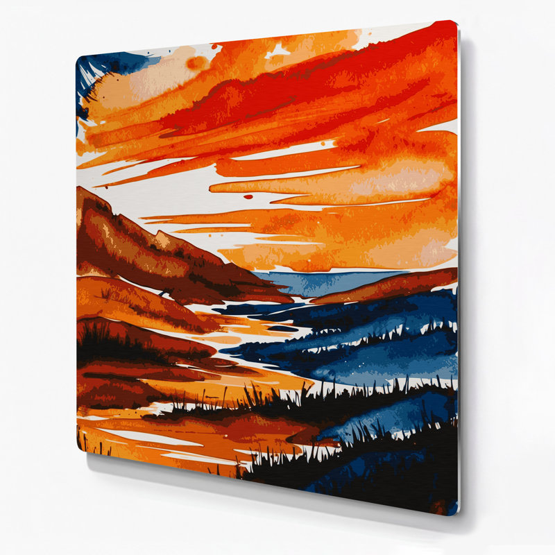 Aquarelle, paysage 44, art mural en métal noir, H 16 po x l 16 po