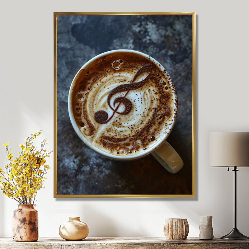 Musical Coffee Art - Coffee Wall Art Living Room, H 44 po x l 34 po x P 1,5 po, Toile avec cadre flottant or