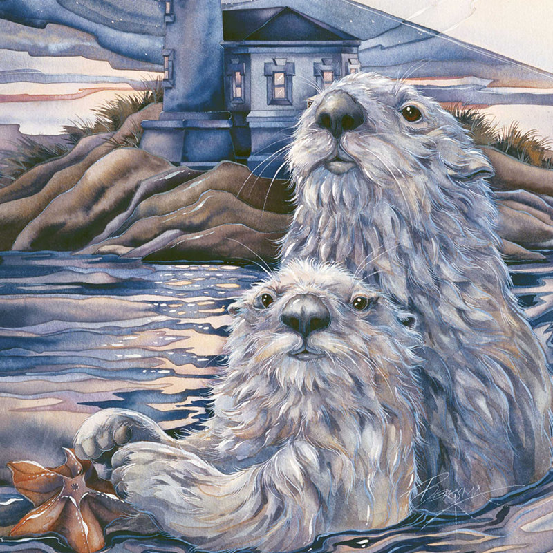 Loutre étoilée - impression sur bois sans cadre, H 7 po x l 5,5 po x P 1 po