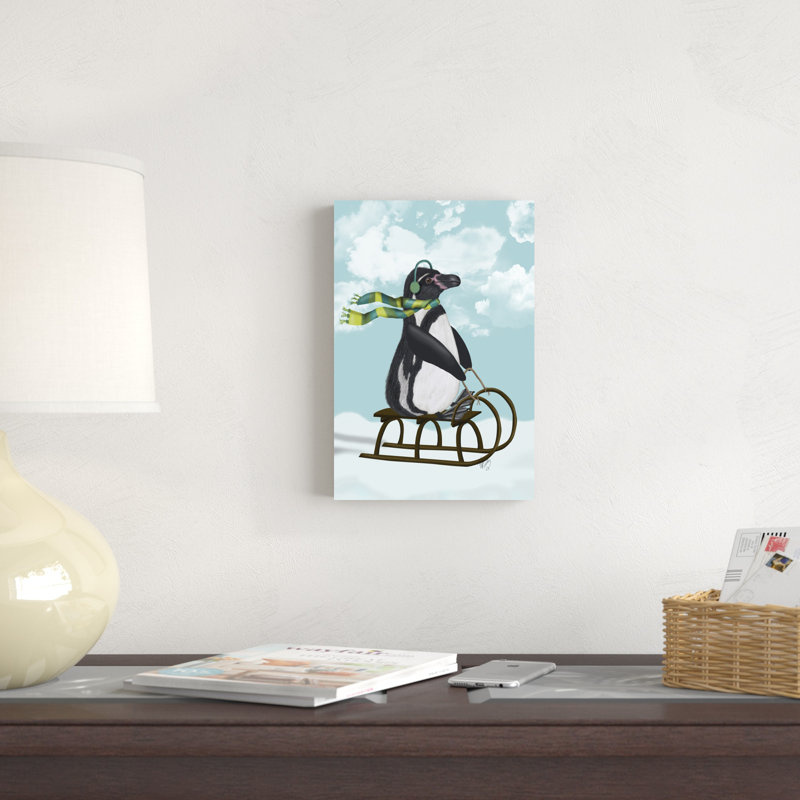 «Penguin On Sled» par Fab Funky - impression sur toile tendue, H 12 po x l 8 po