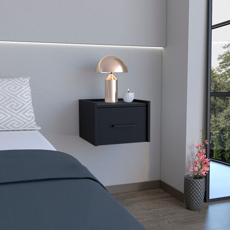 Breeland Floating Nightstand, Space-Saving Design with Handy Drawer and Surface, White