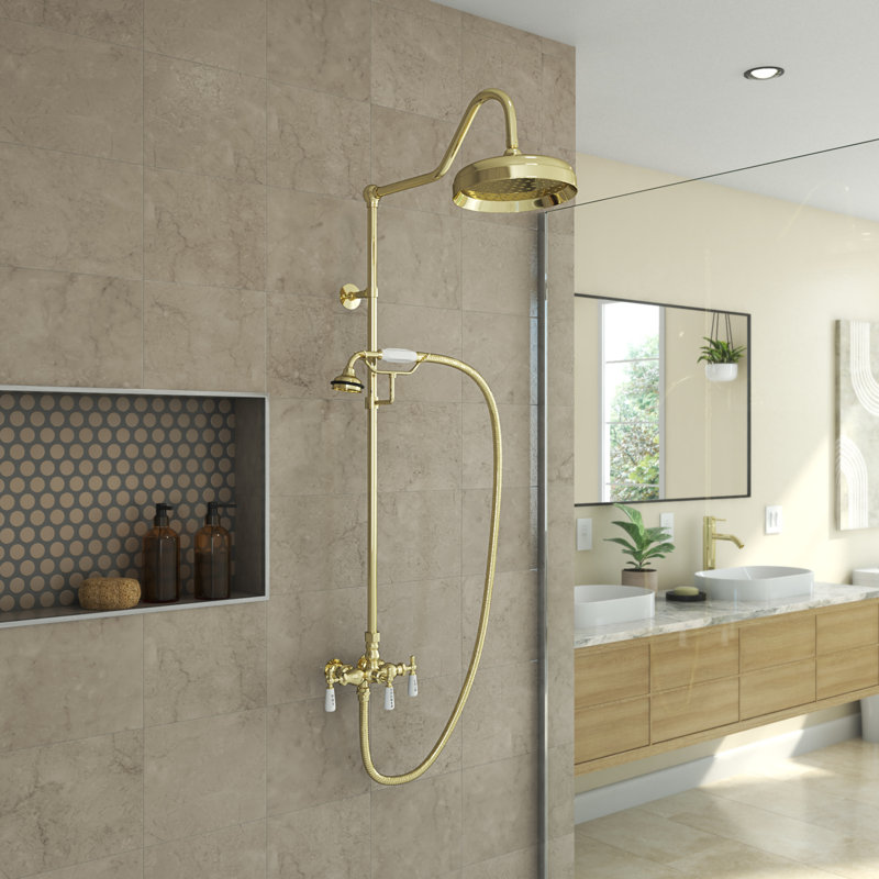 Abbey 10 x 34 1/2 Shower Faucet Set with Handshower, Polished Brass, Polished Brass