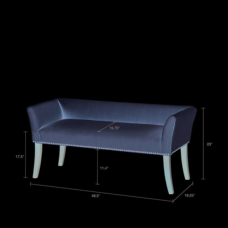 Tan Accent Bench With Solid Wood Components, Low Back, Flared Arms, Elegant Bronze Nailhead Trim For Home Upholstered Lounge Bench, And Plywood A Luxurious Feel
