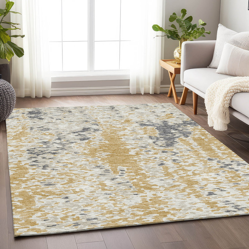 Tapis doré Prisco lavable à la machine de qualité supérieure, Rectangle 2 pi 6 po x 3 pi 10 po