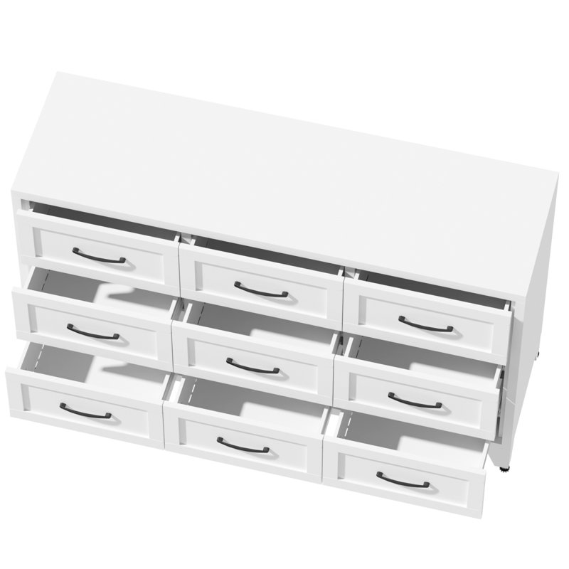 9 Drawer Dresser for Bedroom, 30 Inch Low Profile Chest of Drawers, White Metal Dresser with Storage for Closet, Hallway, Entryway, Steel Bedroom Furniture with Quiet-Glide Rails