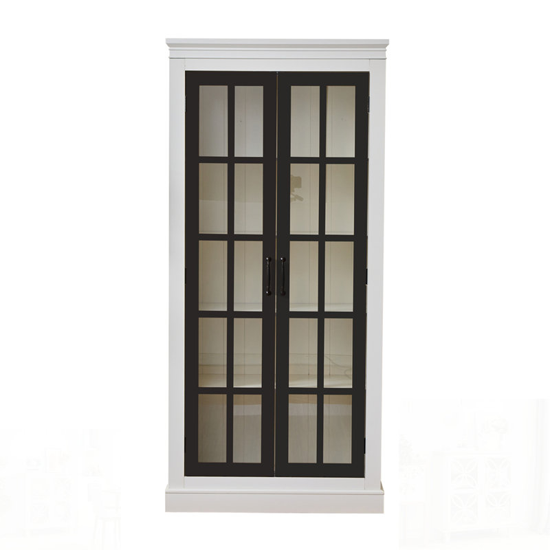 Freestanding Pantry Cabinet with Glass Door, Farmhouse Display Cabinets with Storage, Curio Cabinet with Lattice Window for Hallways, Livingroom Kitchen & Office