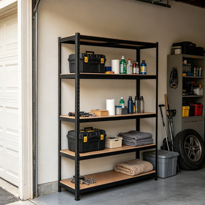 5 Tier Heavy Duty Garage Shelving Unit, 180cm Steel Storage Rack | galvanised steel frame,adjustable height and diy