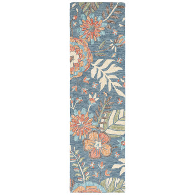 Jardin Handtufted Wool Cotton Floral Rug in Blue/Green