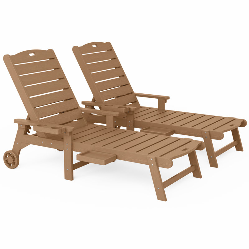 Adjustable HIPS Waterproof Pool Lounge Chair Wheels Lounge Chaise Set Outdoor Swimming Reclining Outdoor Chaise Lounge With Cup Holder Set Of Two