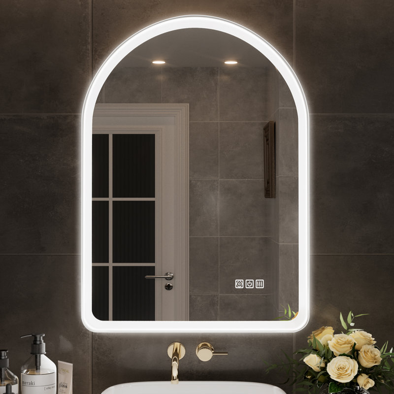 Arch Led Bathroom Mirror With Defogger - White Floating Backlit Wall Mirror, Etl & Fcc Certified, 30" x 22"