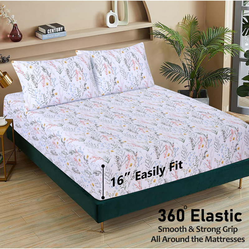 Aroma Floral Cotton Percale Queen Sheet Set with Deep Pockets