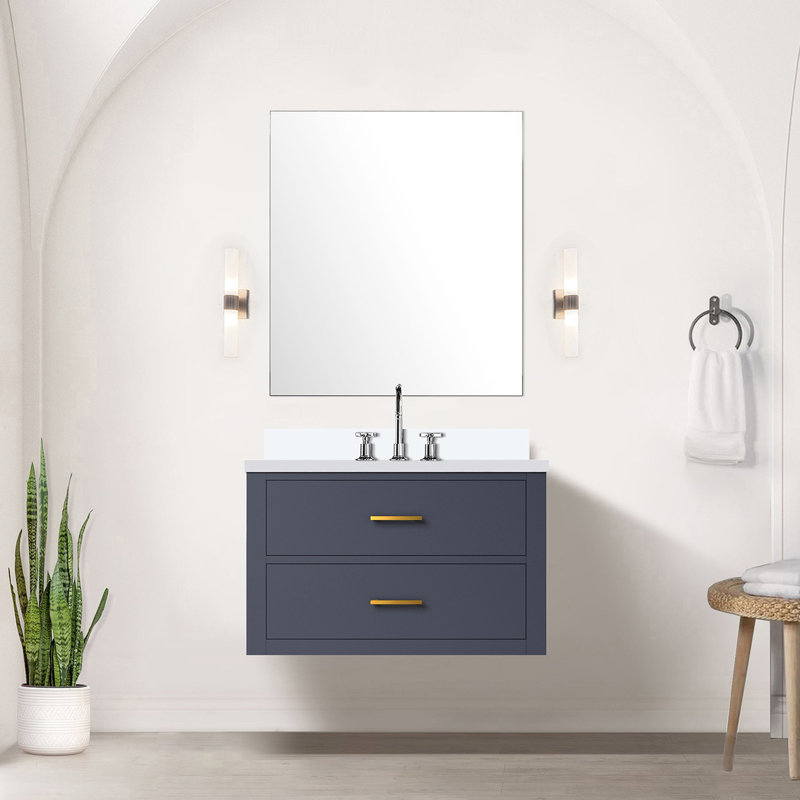 Comptoir de salle de bain en quartz avec miroir 28 et robinet simple, Blue