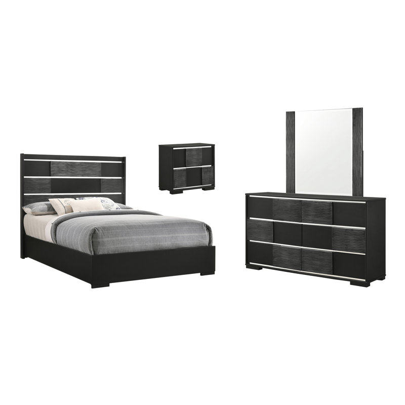 Ensemble de chambre avec grand lit géométrique 4 pièces Kenneth Terrence