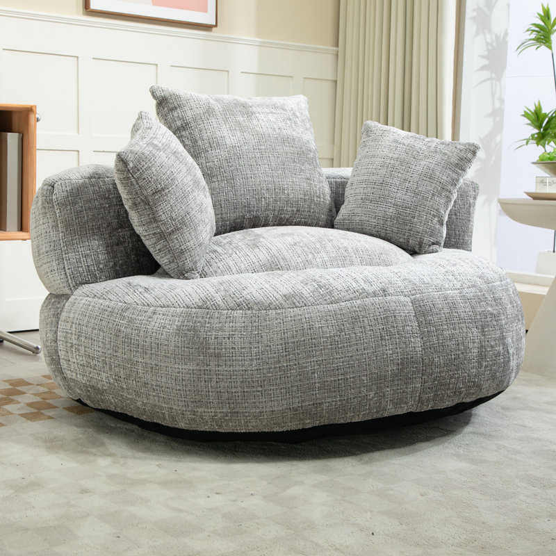 Fauteuil demi-tonneau à compression de 42,52 po Jaquarion, Chenille gris pâle