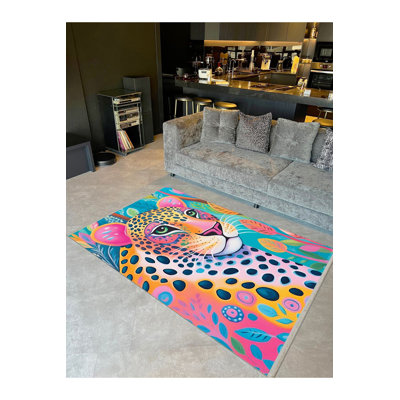 Tapis multicolore à motif tigré vert avec motif tigré lavable à la machine