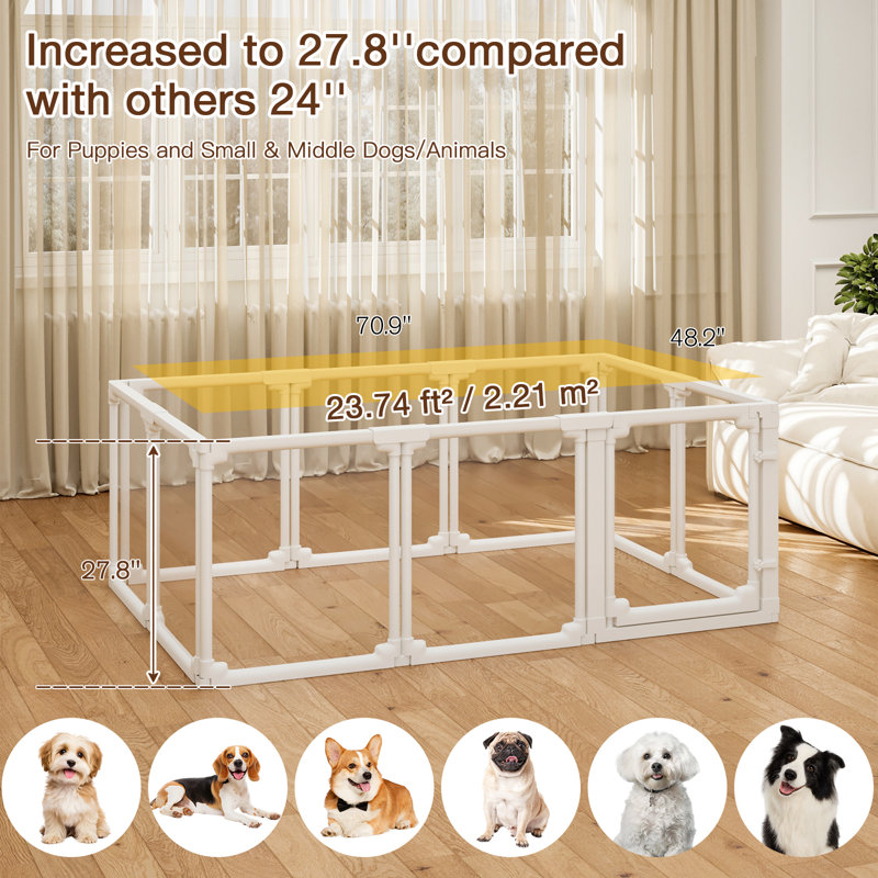 10 panneaux d'intérieur pour chiots, petit enclos transparent facile à assembler, 27.8" H x 70.9" W x 48.2" D