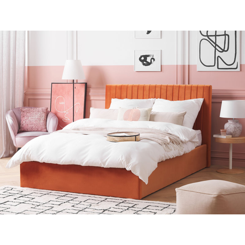 Antonio Upholstered Velvet Bed, Double (4'6), Orange