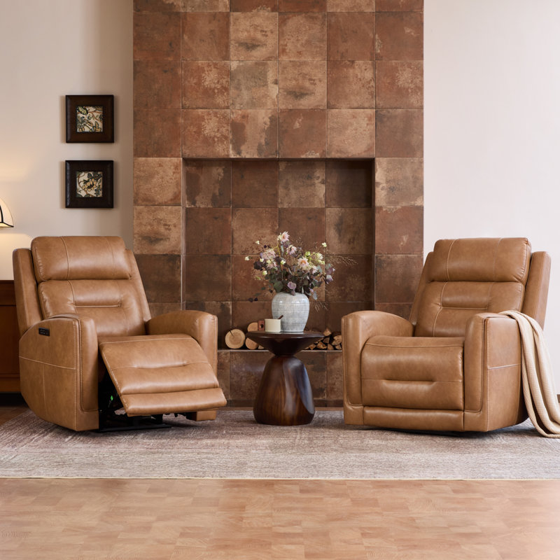 Dual Motor Zero Wall Vegan Leather Power Recliner with Power Headrest, Camel Faux Leather