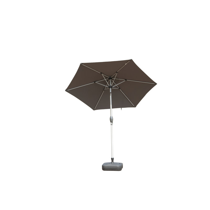 Parasol de patio de 7,5 pi avec bloc et fonction imperméable, système de manivelle Easy Tilt pour table d'extérieur, 6 nervures solides pour le jardin, la terrasse, la cour arrière, matériau de protection gris piscine, manivelle lisse, robuste