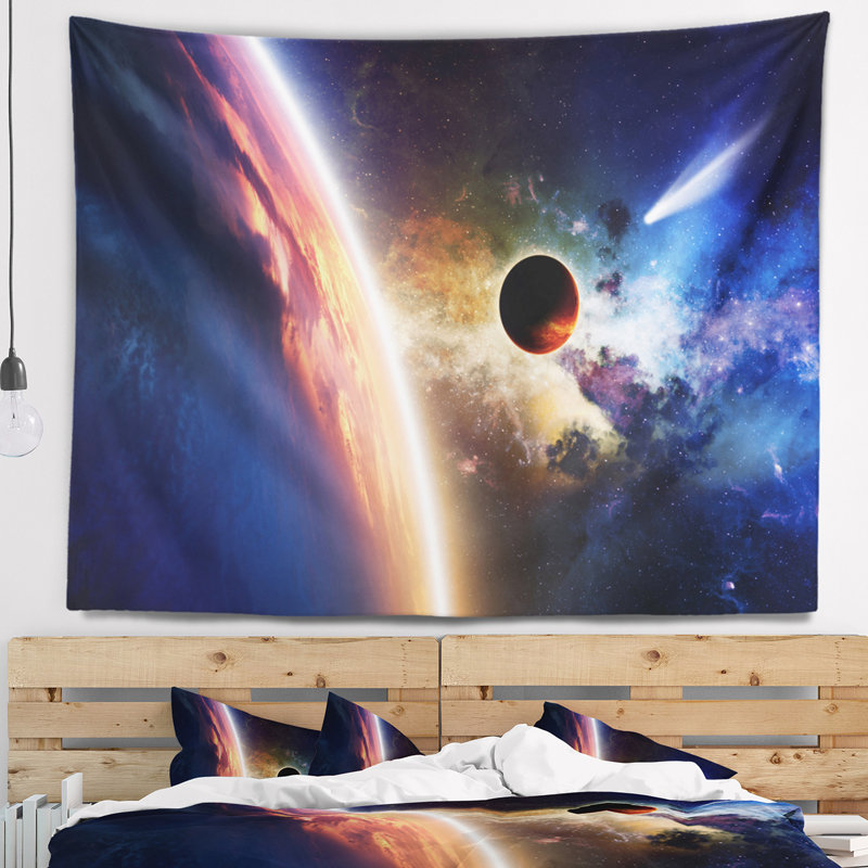 Spacescape planet et comet in space tapestry, H 32 po x l 39 po
