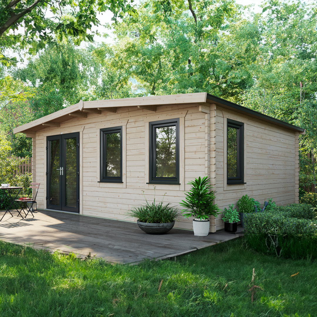 Powersheds Apex 16 x 18ft Chalet Log Cabin, Doors to the Left - 44mm