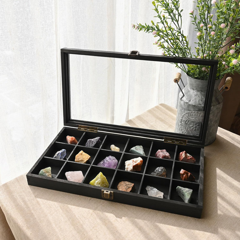 Vitrine de rangement en bois avec couvercle en verre trempé