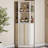 67.9" Tall Corner Bar Storage Cabinet w/ Rotating Wine Rack, White Sand