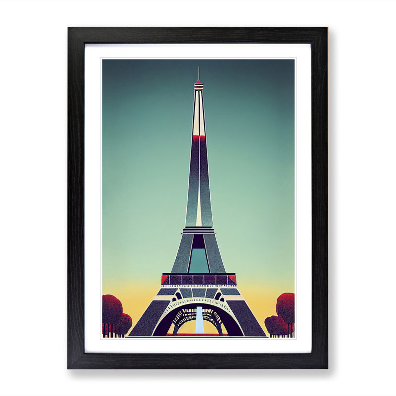 XV1022-712X Art Deco Eiffel Tower No.3 - Single Picture Frame Print, Black, 34cm H x 25cm W