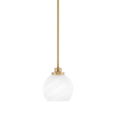 Odyssey Stem Hung Mini Pendant Shown In New Age Brass Finish With 5.75" White Marble Glass