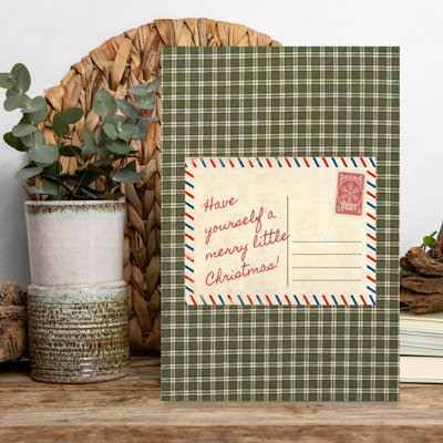 Vintage Christmas Postcard Retro Rustic Traditional Winter Wall Art Print 1 Piece Wrapped Canvas Wall Art