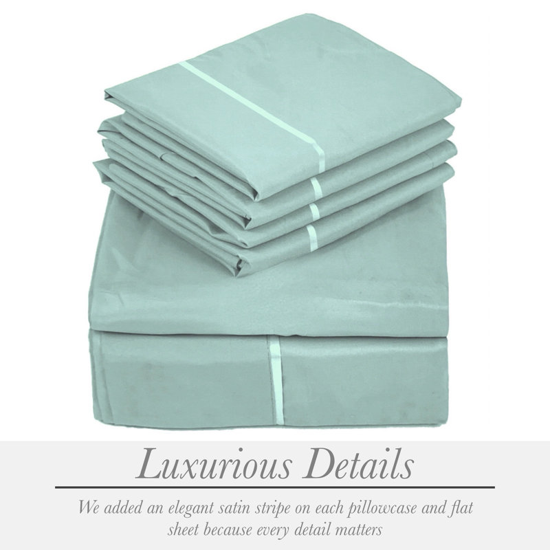 6 Piece Ultra Soft Double Brushed Microfiber Sheet Set, Cooling Sheets with Extra Deep Pockets - Machine Washable, Light Teal
