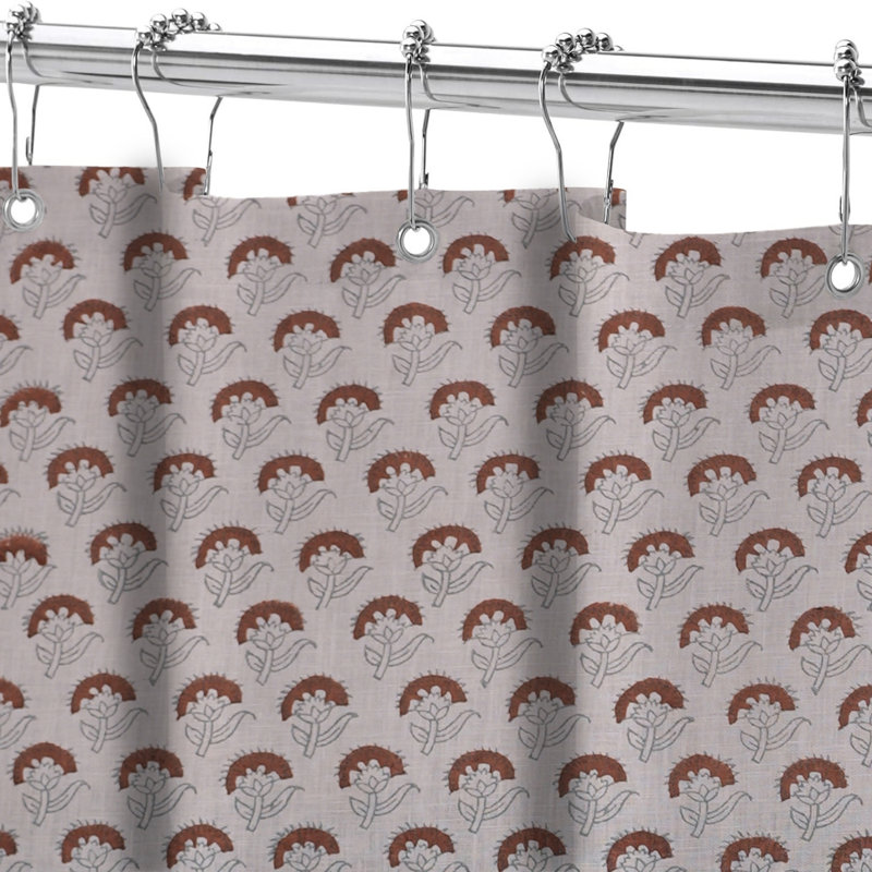  Handmade Floral Block Print Coloured Linen Curtain for Bathroom | Artisan Bath Textile, Juju Flower, Rust, 24"H x 30"W