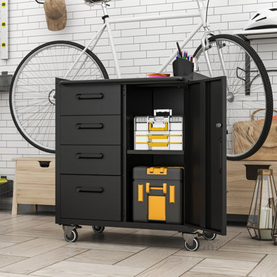 Armoire de rangement robuste en métal avec roulettes - Armoire de rangement pour outils