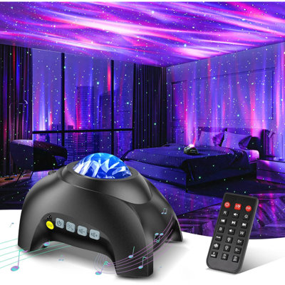 Projecteur Aurora Northern Galaxy Light avec 33 effets de lumière, veilleuse à DEL avec veilleuse pour chambre à coucher, télécommande, bruits blancs, haut-parleur Bluetooth pour fêtes noir
