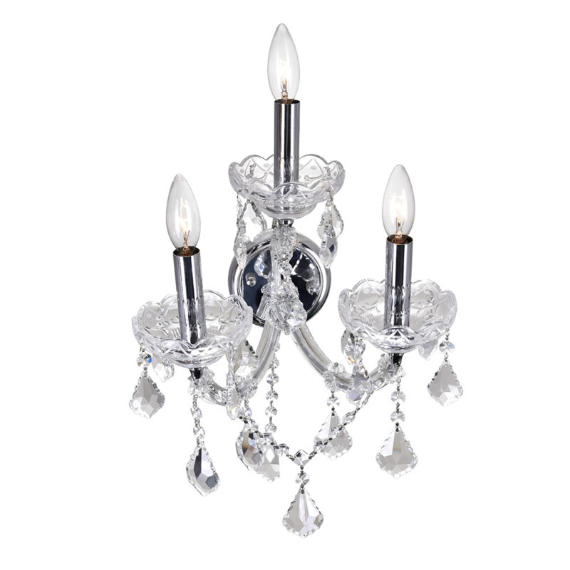Orr 3-Light Wall Sconce – 12 Inch Chrome Finish with Crystal Accents – Elegant Candle-Style Wall Light for Bedroom, Living Room, Hallway