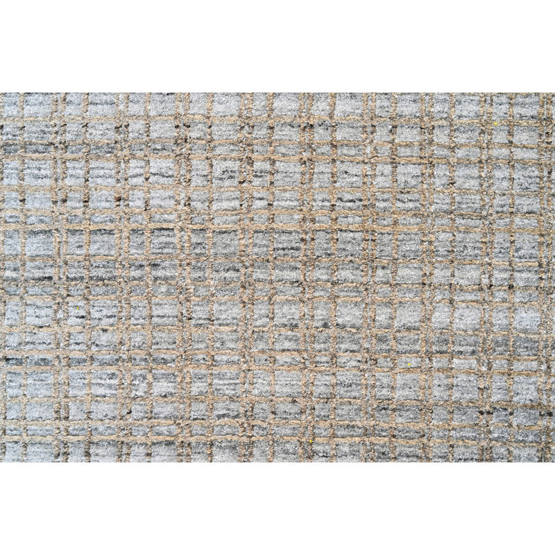 Hand Knotted Geometric Area Rug in Beige/Silver/Black