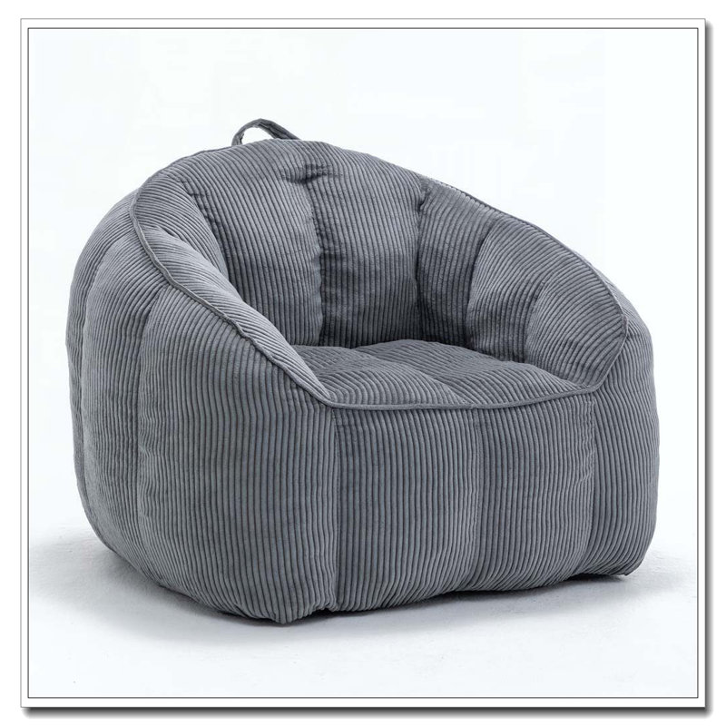 Grand fauteuil à billes en velours côtelé avec accoudoirs Comfy, Gris foncé