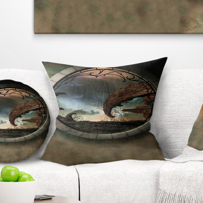 Blue Fantasy Landscape avec cadre - coussin à imprimé paysage