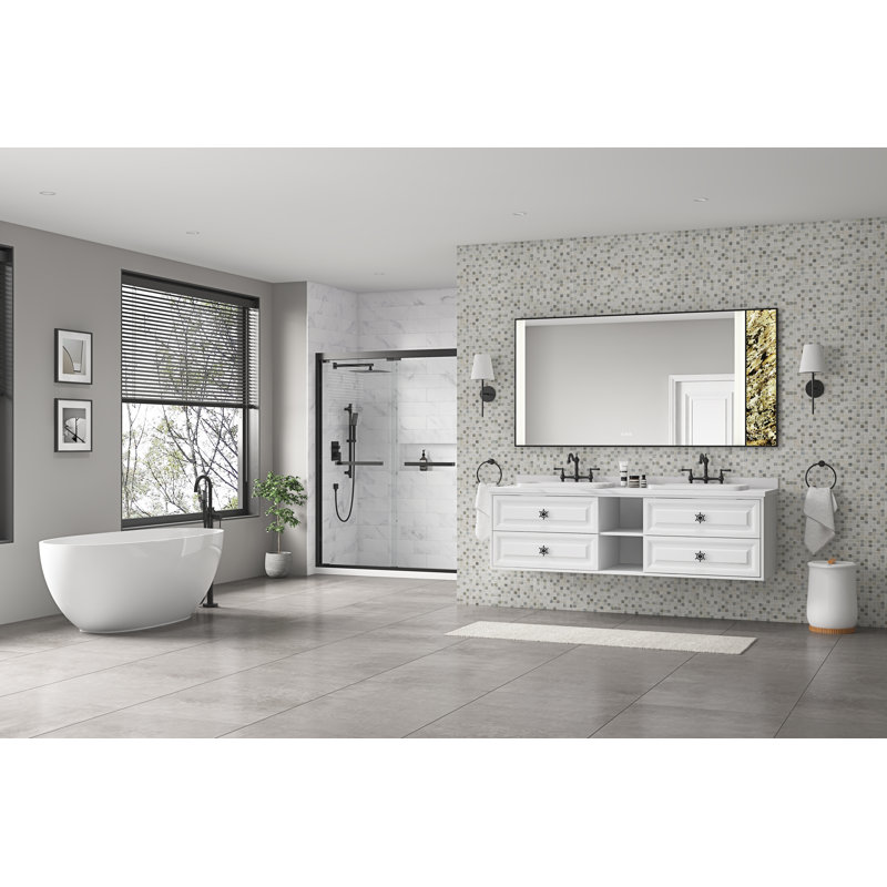 Miroir à DEL pour salle de bain, 72 po x 36 po, Noir mat