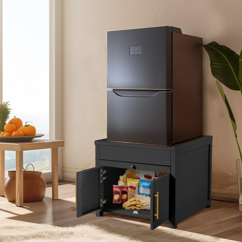 Mini Fridge Stand With Storage Rack, Black