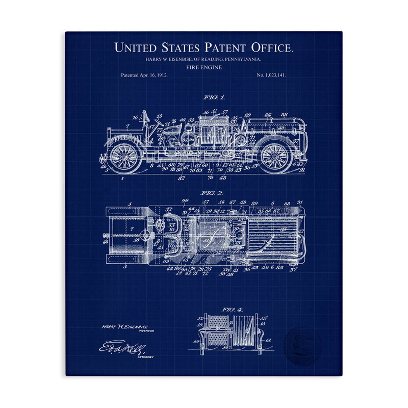 Fire Engine Blueprint Canvas Wall Art by Karl Hronek, 20" H x 16" W