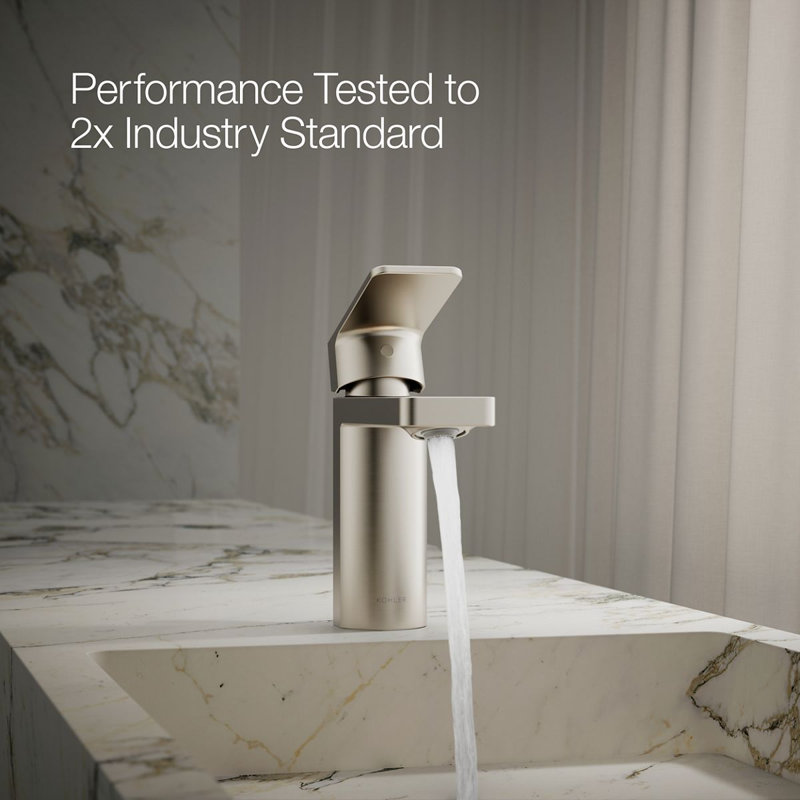 Parallel Single-Handle Bathroom Sink Faucet, Single-Hole Faucet with Pop-Up Drain, 0.5 GPM, Vibrant Brushed Nickel