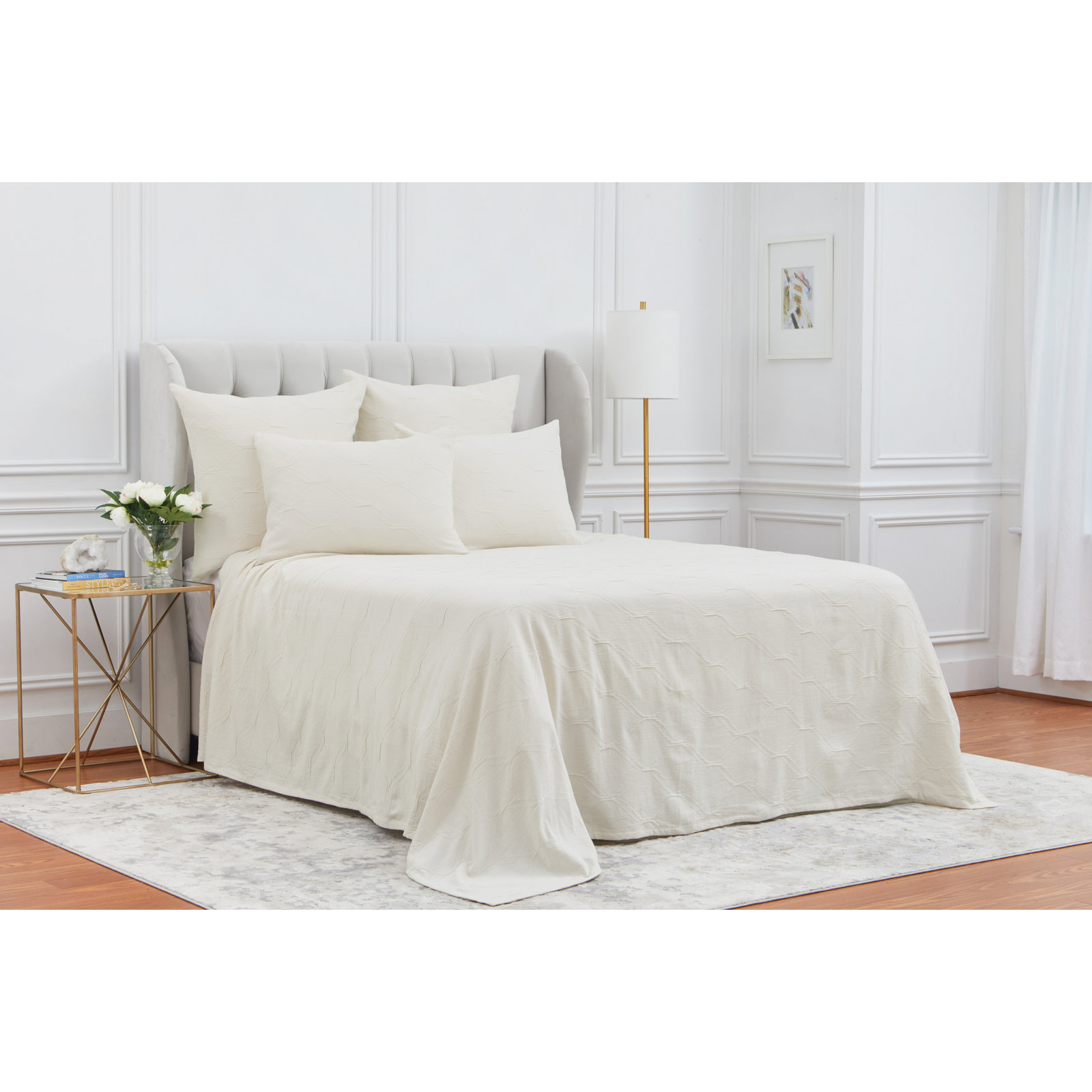 Barry Cotton Coverlet Set, Queen Coverlet, Ivory