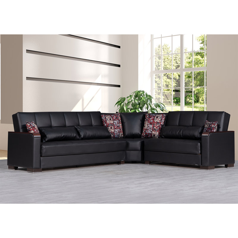 Nadler X Faux Leather 224” Convertible Sectional Sofa Bed with Storage – Firm Support L-Shaped Sleeper Sectional for Small Spaces