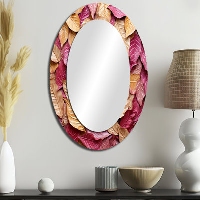 Miroir décoratif floral sur métal doré à motif de feuilles dorées et roses II