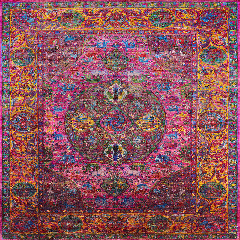 Tapis 100% Mid-Century moderne lavable à la machine 1539, Carré 8 pi