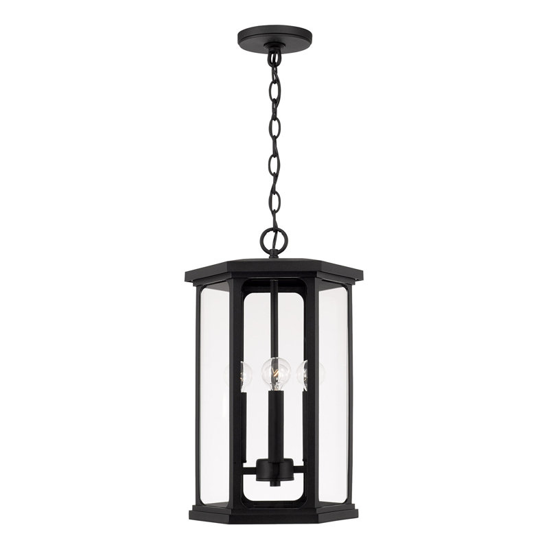 Lanterne suspendue d'extérieur 4 lumières l 12 po x H 20 po en bronze huilé avec verre transparent, Noir
