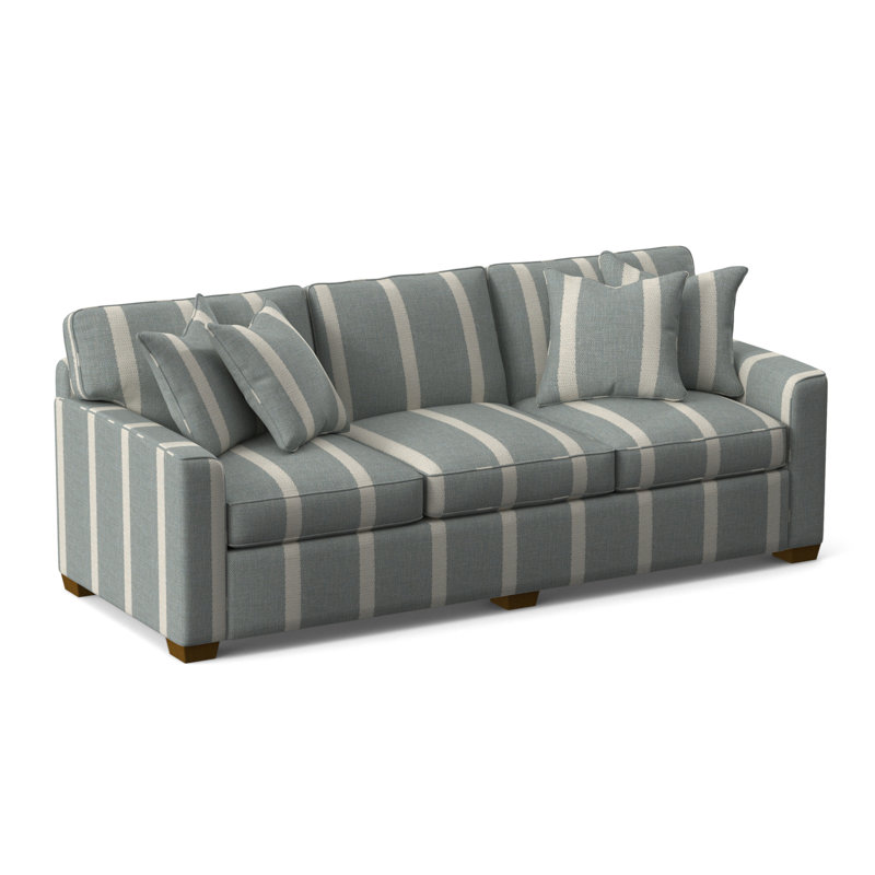 Frye 93'' Upholstered Sofa, Light Blue and White Stripe; 0256-54, Havana