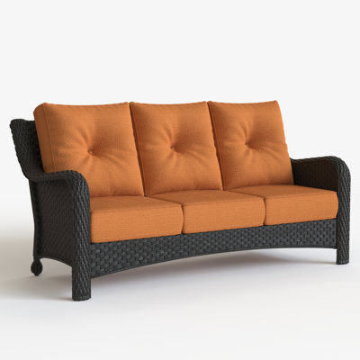 Outdoor Wicker 3-Seat Sofa, Patio Rattan Couch With 6-Inch Thick Cushions