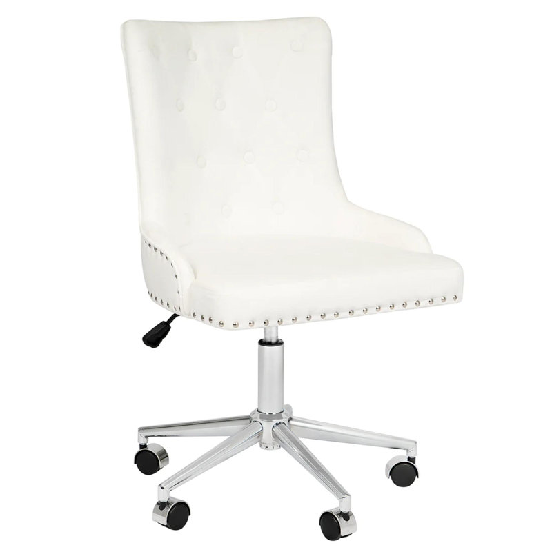 Fauteuil de coiffeuse capitonné avec siège sans accoudoirs en velours Elise, White